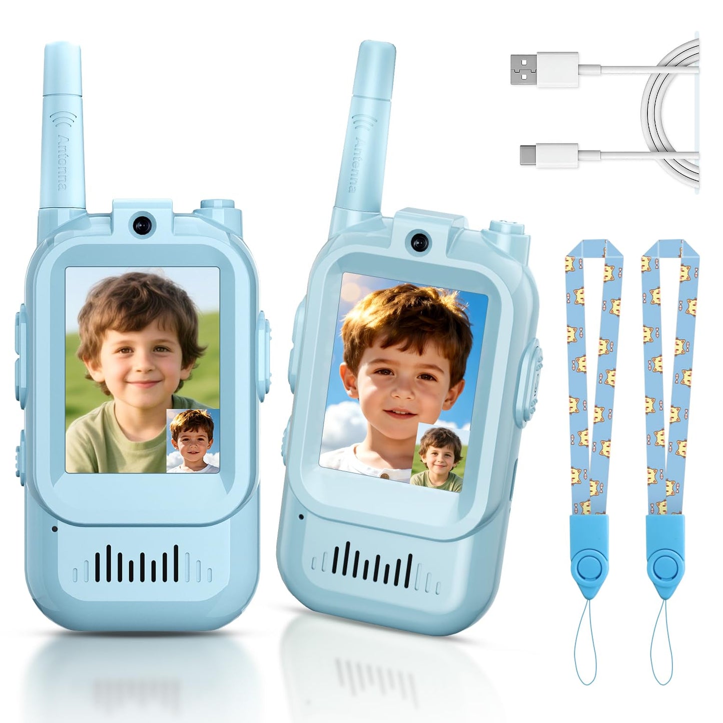 Kids Video Walkie Talkies, 2 Pack Long Range Walkie-Talkie for Kids, Rechargeable Video Call Toys for Indoor, Camping, Hiking, Travel, Christmas Birthday Gift for Boys Girls Age 3-5 (Blue/Pink)