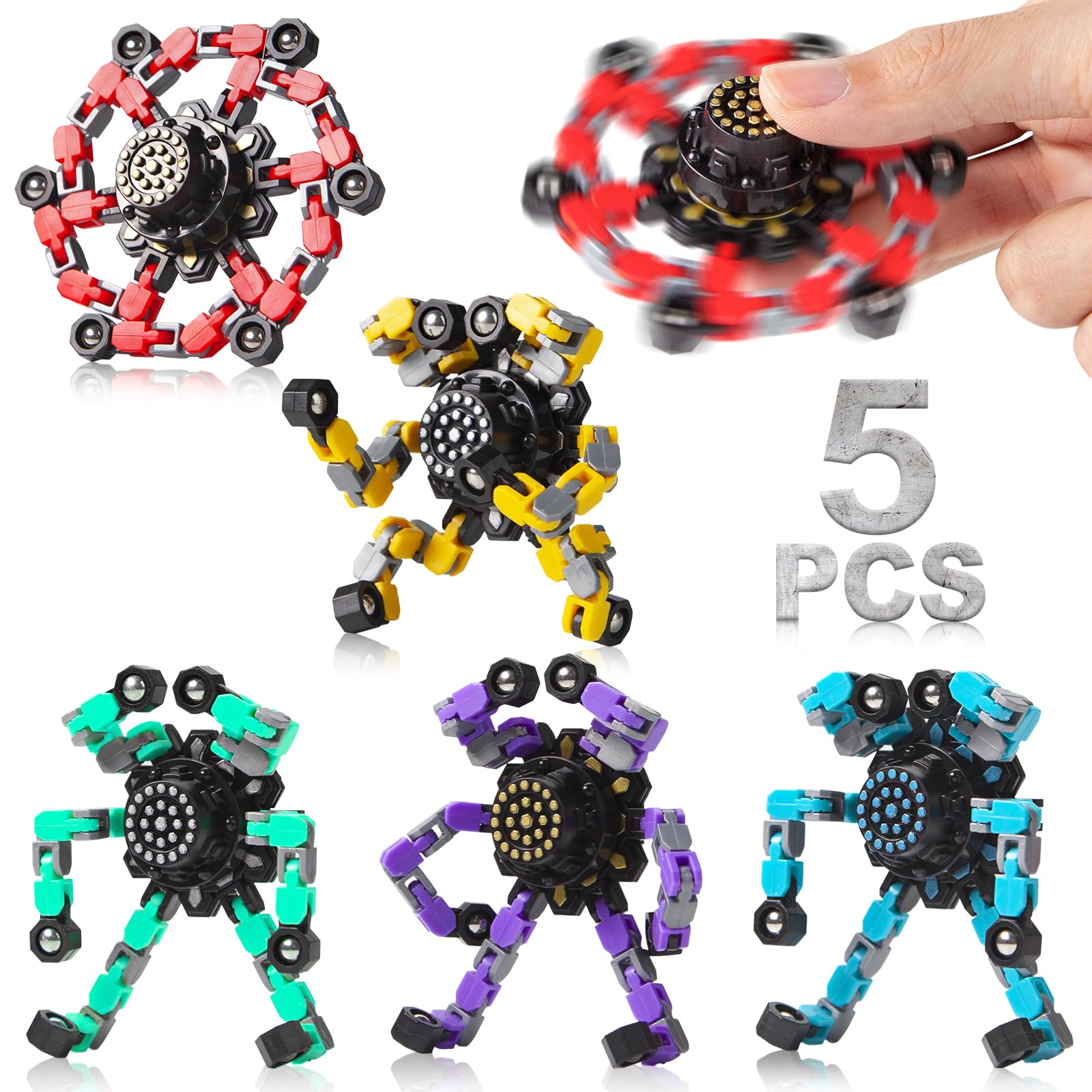 Gokeey Transformable Fidget Spinners Toys 4 Pcs for Kids and Adults Stress Relief Sensory Toys for Boys and Girls Age 8-13 Fingertip Gyros Easter Party Favors Birthday Gifts for Teens Travel Toys