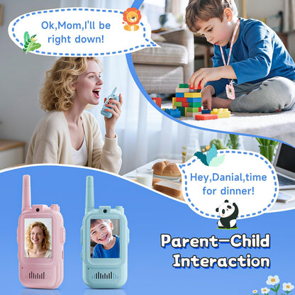 Kids Video Walkie Talkies, 2 Pack Long Range Walkie-Talkie for Kids, Rechargeable Video Call Toys for Indoor, Camping, Hiking, Travel, Christmas Birthday Gift for Boys Girls Age 3-5 (Blue/Pink)