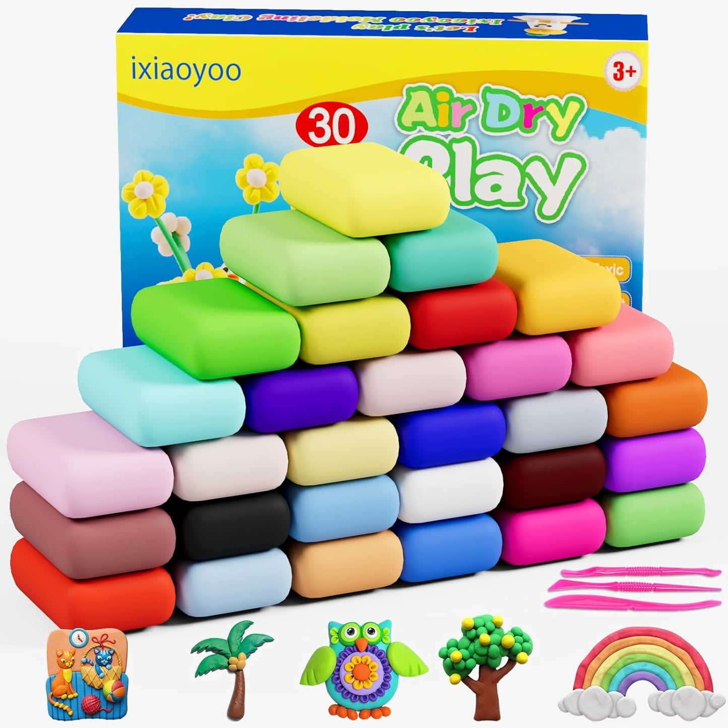 Ixiaoyoo Air Dry Clay, 30 Colors Modeling Clay for Kids, DIY Model Toys with Sculpting Tools, Soft & Non-Sticky, Home Party Favors, Birthday & Christmas Gifts for Age 3-12 Years Old Boys Girls Kids