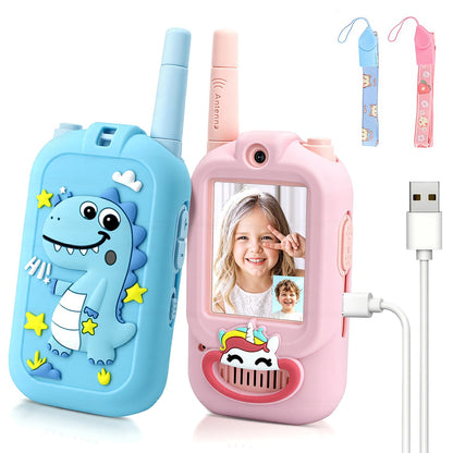 Kids Video Walkie Talkies, 2 Pack Long Range Walkie-Talkie for Kids, Rechargeable Video Call Toys for Indoor, Camping, Hiking, Travel, Christmas Birthday Gift for Boys Girls Age 3-5 (Blue/Pink)