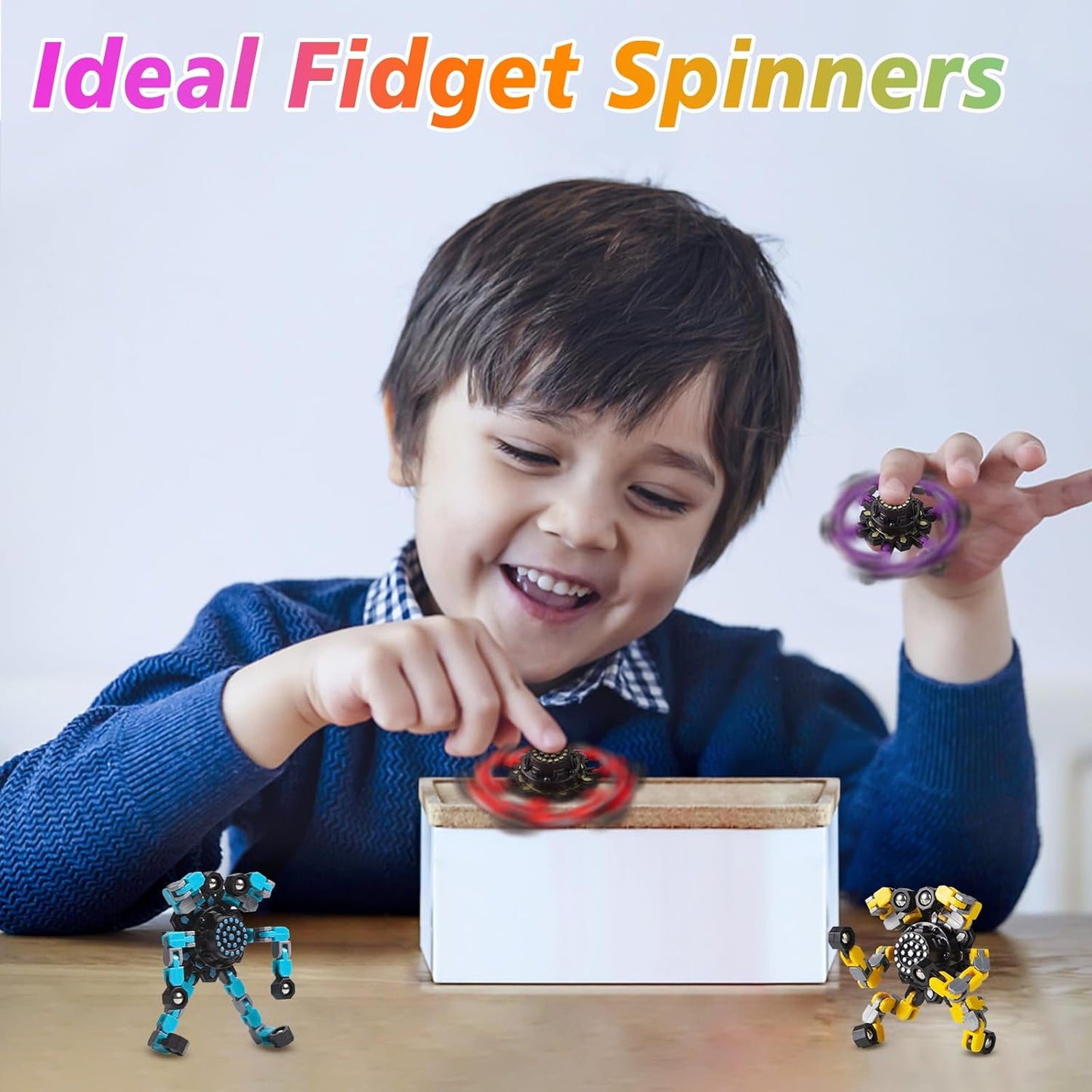 Gokeey Transformable Fidget Spinners Toys 4 Pcs for Kids and Adults Stress Relief Sensory Toys for Boys and Girls Age 8-13 Fingertip Gyros Easter Party Favors Birthday Gifts for Teens Travel Toys