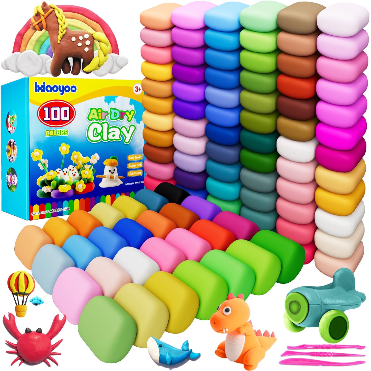 Ixiaoyoo Air Dry Clay, 30 Colors Modeling Clay for Kids, DIY Model Toys with Sculpting Tools, Soft & Non-Sticky, Home Party Favors, Birthday & Christmas Gifts for Age 3-12 Years Old Boys Girls Kids