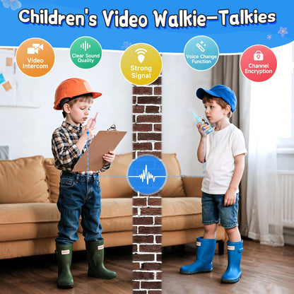 Kids Video Walkie Talkies, 2 Pack Long Range Walkie-Talkie for Kids, Rechargeable Video Call Toys for Indoor, Camping, Hiking, Travel, Christmas Birthday Gift for Boys Girls Age 3-5 (Blue/Pink)