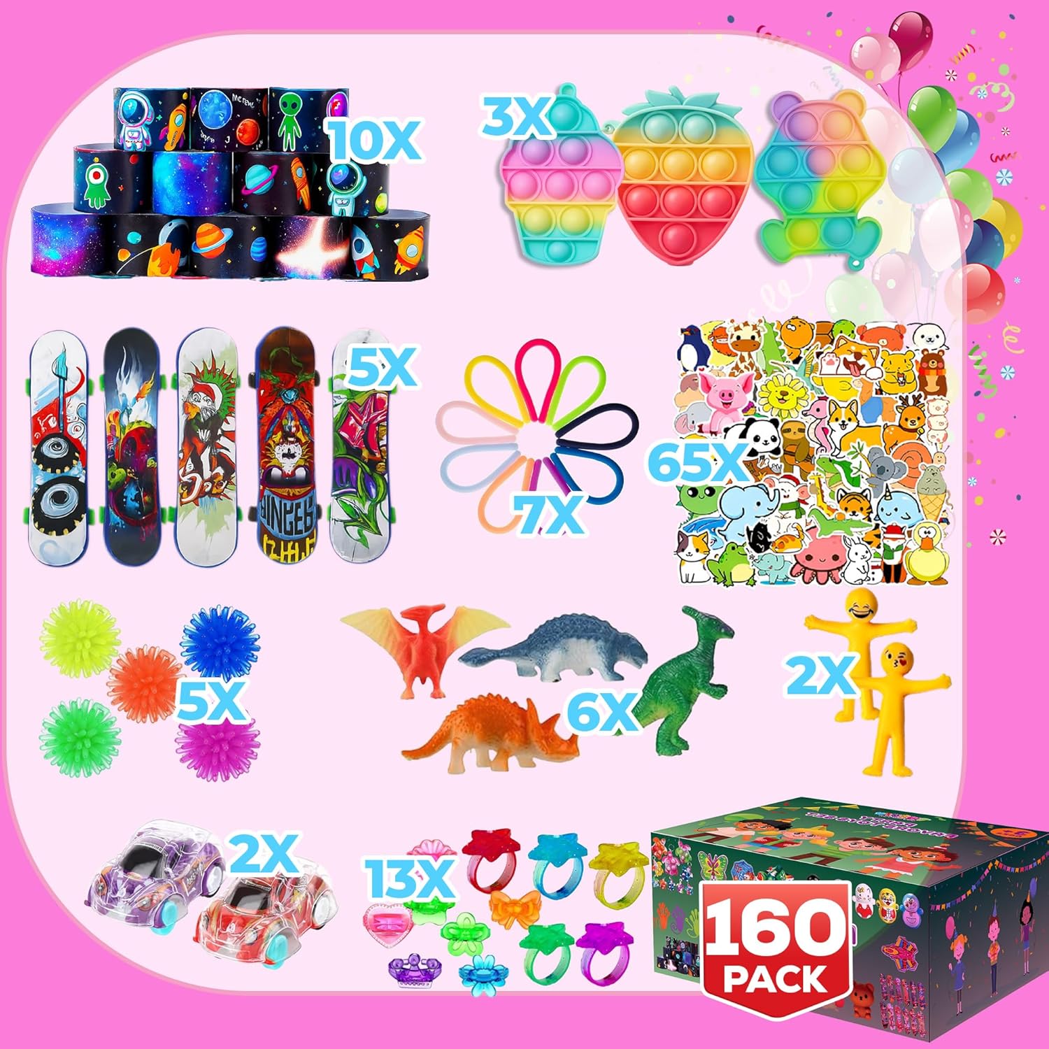 160 Pcs Fidget Toys Party Favors Pack, Randomly Selected Pop Sensory Set Gifts Stickers for Kids Adults Boy Girl Stocking Stuffers Autistic Bulk Goodie Bag Filler Treasure Box Classroom Prizes School