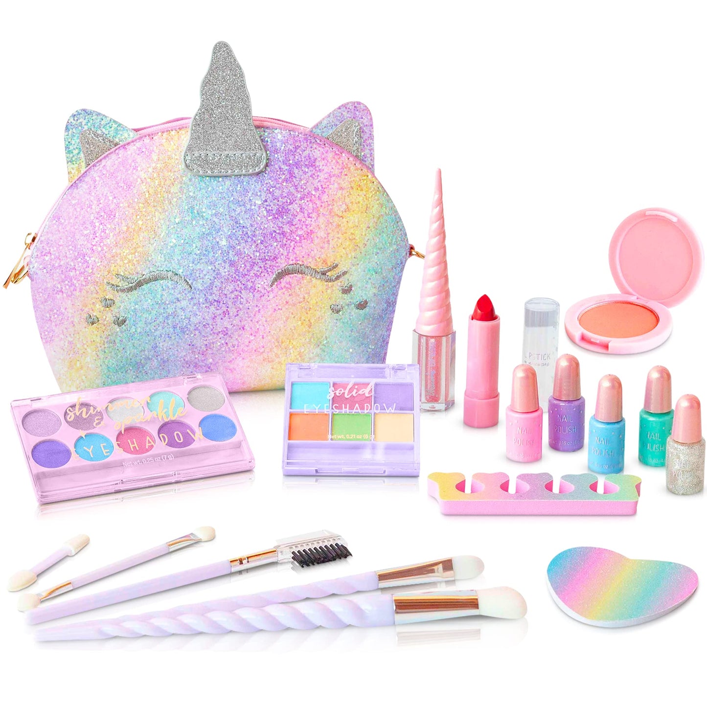 Kids Real Makeup Kit with Pink Unicorn Purse, Non Toxic Washable Make Up Set - Unicorn Toys for Girls Age 4-6, 5 Year Old Girl Birthday Gift Ideas, Toddler Little Girl Gifts 3 4 5 6 7 8 9 10 Years Old