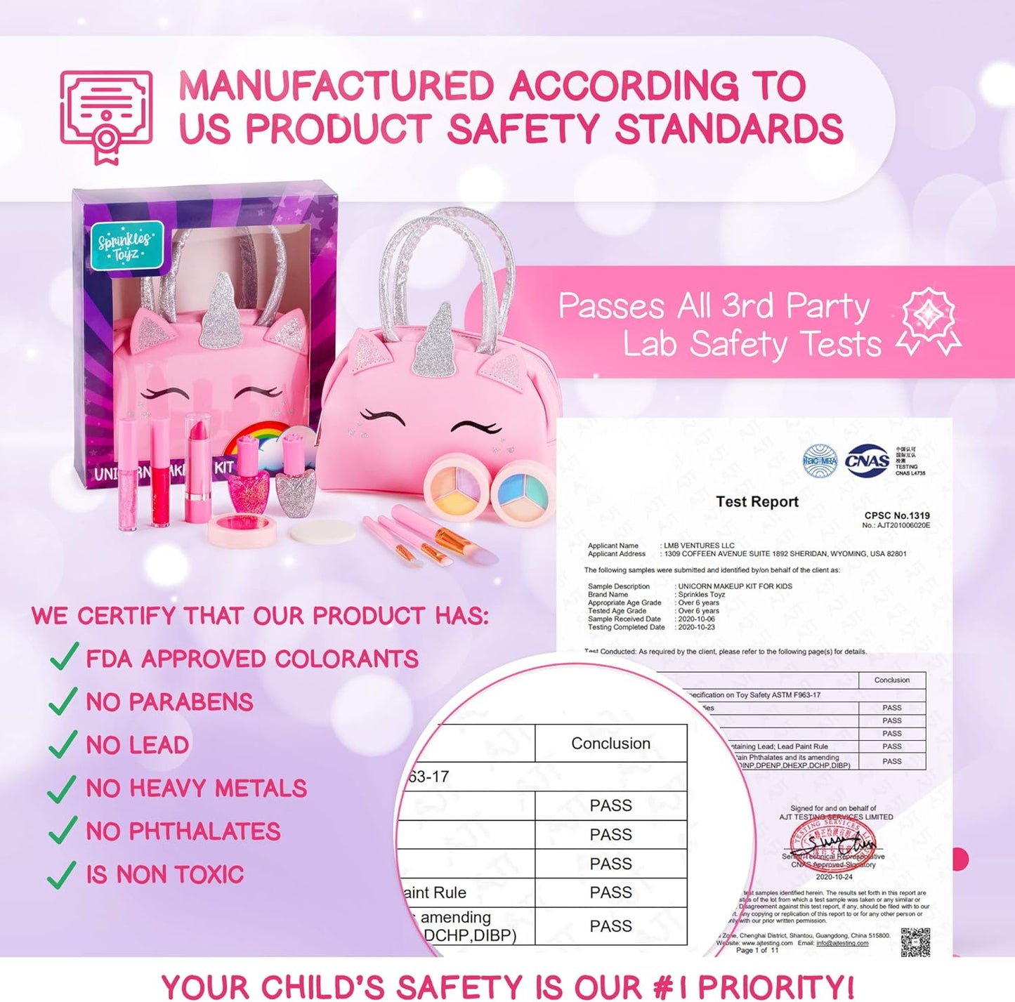 Kids Real Makeup Kit with Pink Unicorn Purse, Non Toxic Washable Make Up Set - Unicorn Toys for Girls Age 4-6, 5 Year Old Girl Birthday Gift Ideas, Toddler Little Girl Gifts 3 4 5 6 7 8 9 10 Years Old