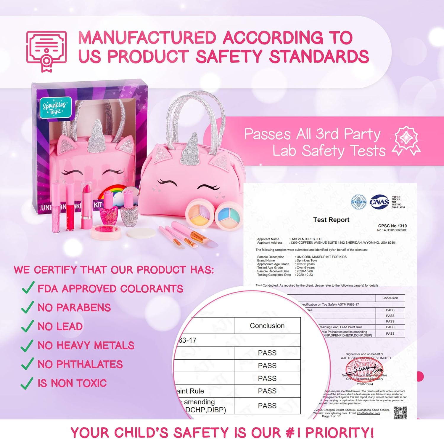 Kids Real Makeup Kit with Pink Unicorn Purse, Non Toxic Washable Make Up Set - Unicorn Toys for Girls Age 4-6, 5 Year Old Girl Birthday Gift Ideas, Toddler Little Girl Gifts 3 4 5 6 7 8 9 10 Years Old