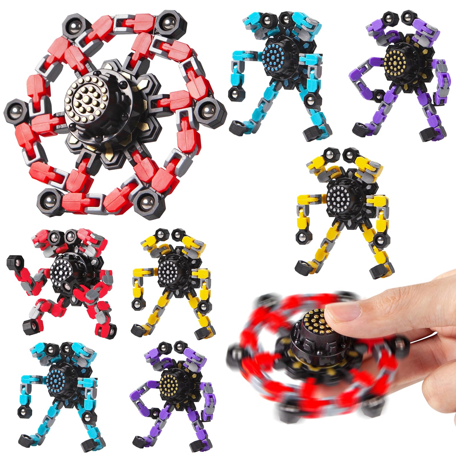 Gokeey Transformable Fidget Spinners Toys 4 Pcs for Kids and Adults Stress Relief Sensory Toys for Boys and Girls Age 8-13 Fingertip Gyros Easter Party Favors Birthday Gifts for Teens Travel Toys