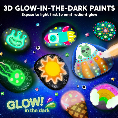 Rock Painting Kit- Glow in The Dark Rock Kit, Arts and Crafts for Kids Ages 6-12, Art Supplies Toy , Kids Craft Paint Kits, Arts & Crafts for Boys Girls Birthday Party Gift Toy