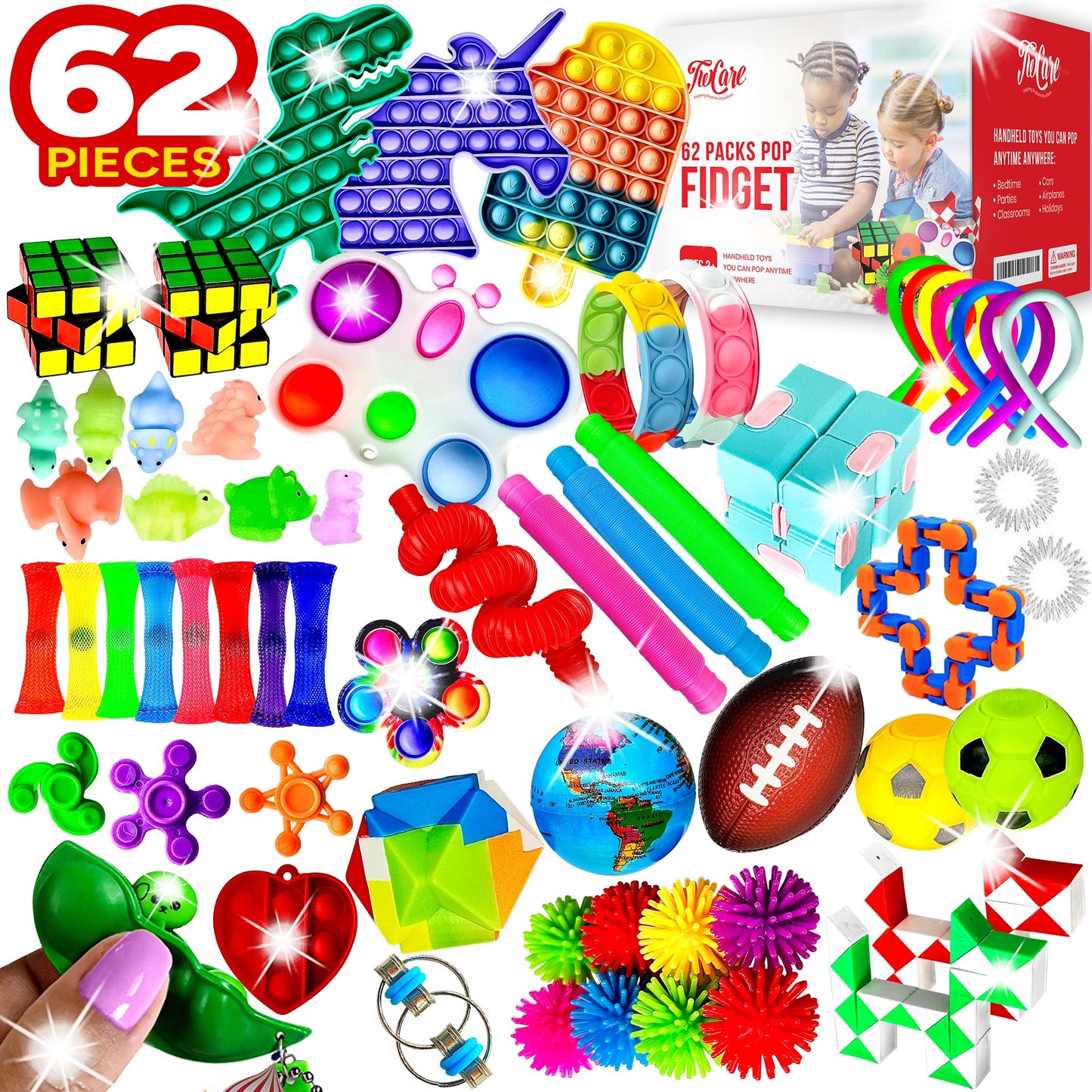 160 Pcs Fidget Toys Party Favors Pack, Randomly Selected Pop Sensory Set Gifts Stickers for Kids Adults Boy Girl Stocking Stuffers Autistic Bulk Goodie Bag Filler Treasure Box Classroom Prizes School