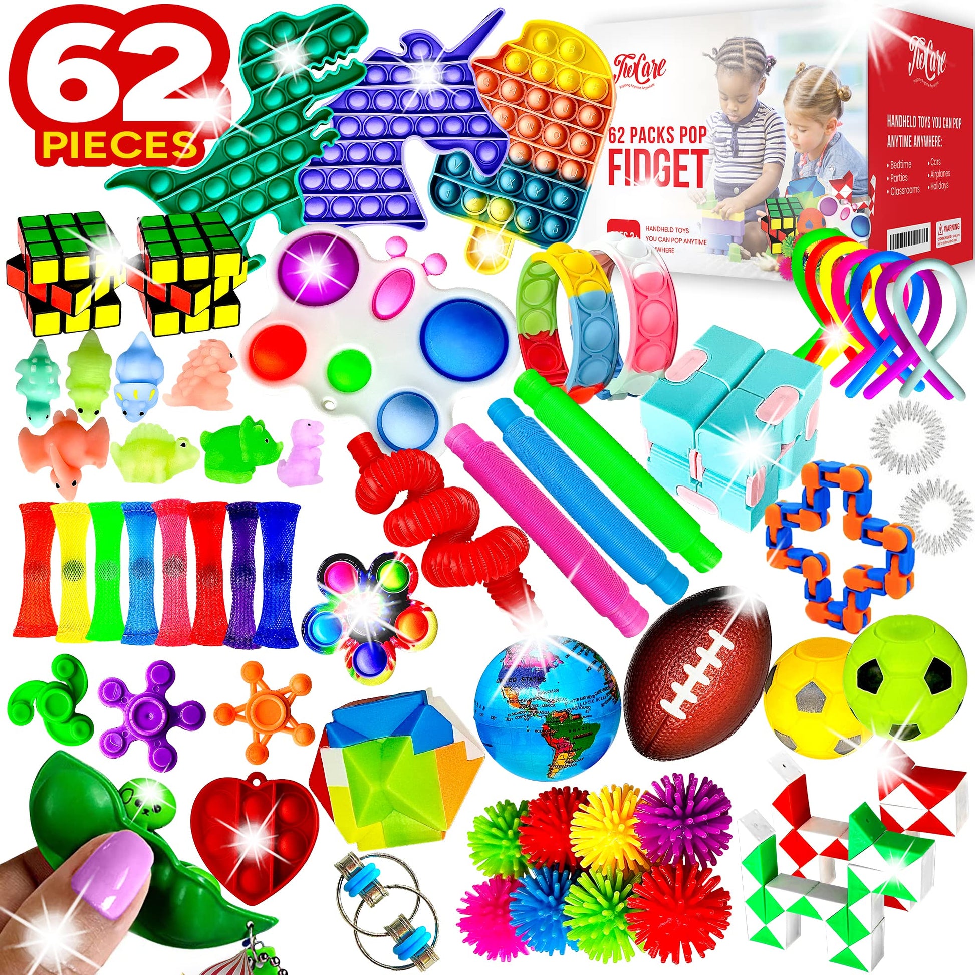 160 Pcs Fidget Toys Party Favors Pack, Randomly Selected Pop Sensory Set Gifts Stickers for Kids Adults Boy Girl Stocking Stuffers Autistic Bulk Goodie Bag Filler Treasure Box Classroom Prizes School